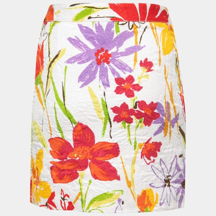 Pre Owned Dolce & Gabbana White Floral Jacquard Buttoned Mini Skirt S