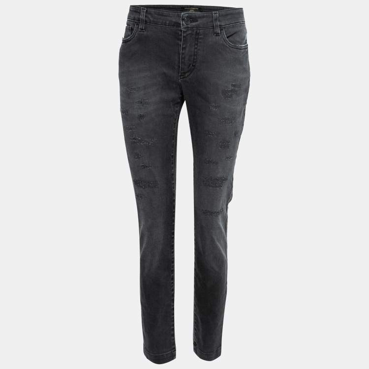 Pre Owned Dolce & Gabbana Dark Grey Faded Stretch Denim jeans L Waist 32"