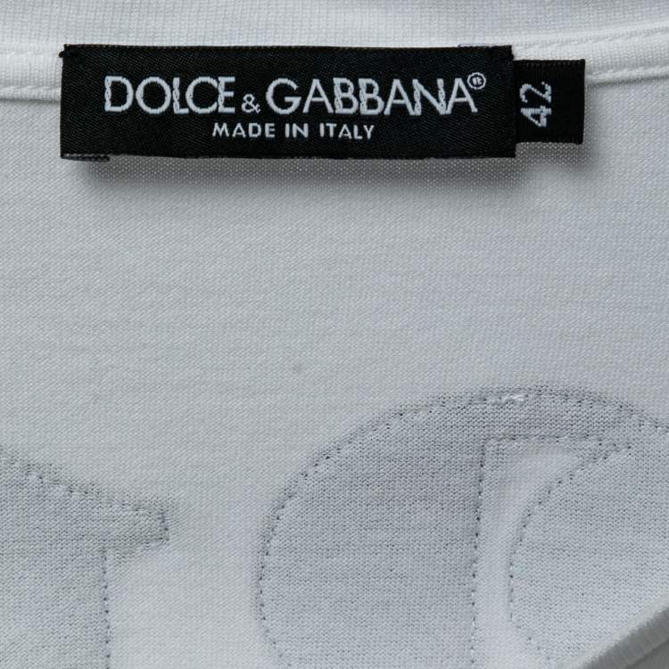 مملوكة مسبقًا Dolce & Gabbana White Cotton Logo Print Rhinestone T-Shirt M