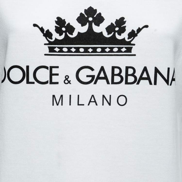 مملوكة مسبقًا Dolce & Gabbana White Cotton Logo Print Rhinestone T-Shirt M