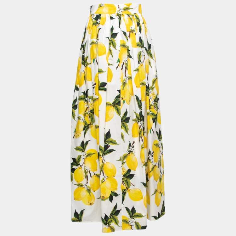 Pre Owned Dolce & Gabbana White Lemon Printed Cotton Skirt M