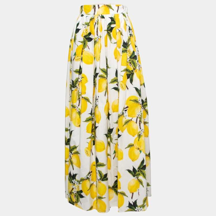 Dolce & Gabbana White Lemon Printed Cotton Skirt M Dolce