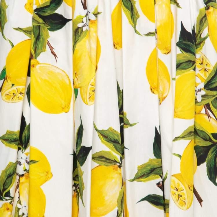 Pre Owned Dolce & Gabbana White Lemon Printed Cotton Skirt M