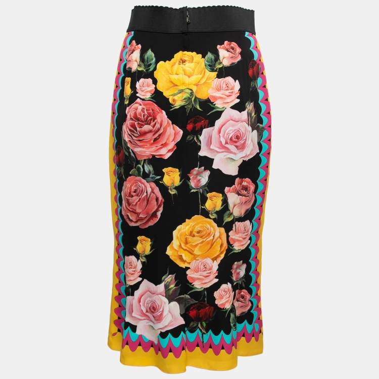 مملوكة مسبقًا Dolce & Gabbana Multicolor Rose Printed Silk Pencil Skirt M
