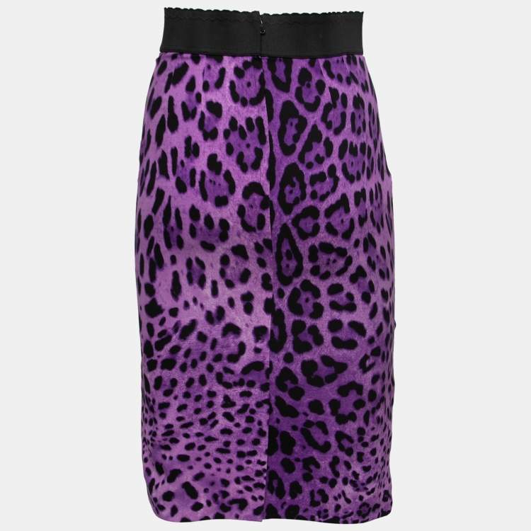 Pre Owned Dolce & Gabbana Purple Animal Printed Silk Pencil Skirt S