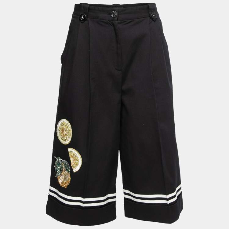 Pre Owned Dolce & Gabbana Black Cotton Embellished Embroidered Culottes M