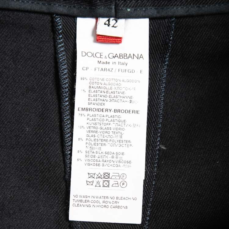 Pre Owned Dolce & Gabbana Black Cotton Embellished Embroidered Culottes M