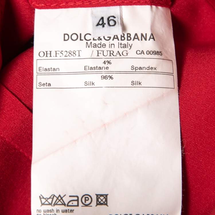 Pre Owned Dolce & Gabbana Red Stretch Silk Satin Button Front Shirt L