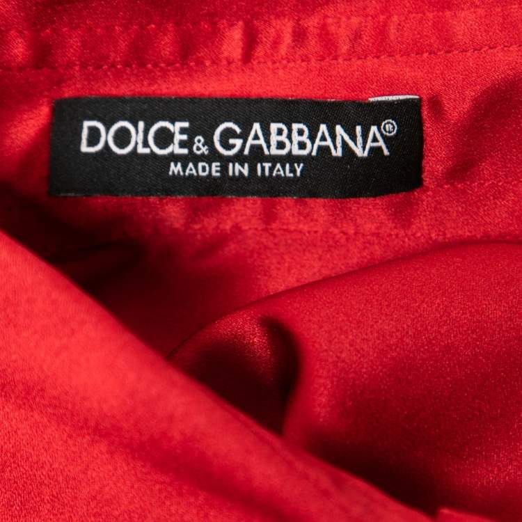 Pre Owned Dolce & Gabbana Red Stretch Silk Satin Button Front Shirt L