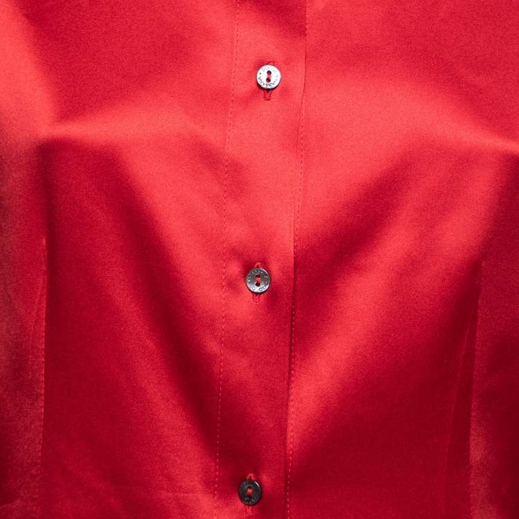 Pre Owned Dolce & Gabbana Red Stretch Silk Satin Button Front Shirt L