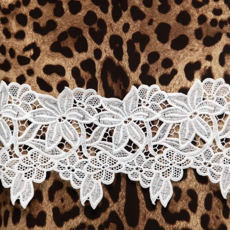 مملوكة مسبقًا Dolce & Gabbana Brown Leopard Print Silk Lace Trimmed Skirt M