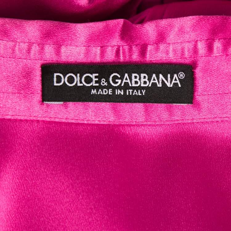 Pre Owned Dolce & Gabbana Pink Stretch Silk Satin Button Front Shirt L