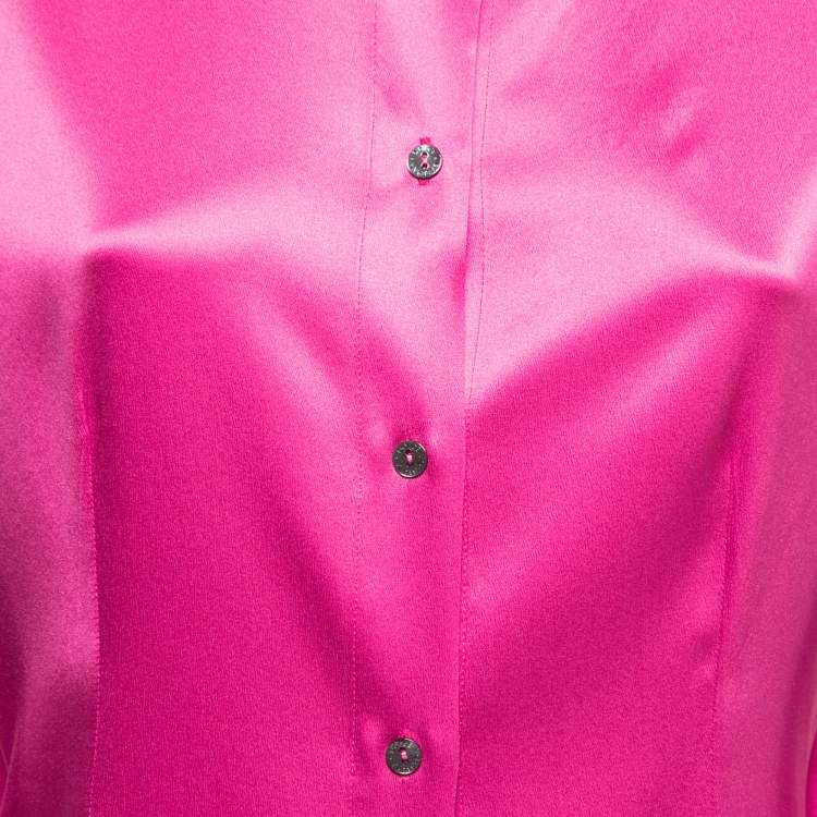 Pre Owned Dolce & Gabbana Pink Stretch Silk Satin Button Front Shirt L