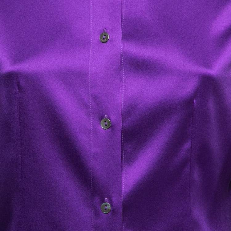 Pre Owned Dolce & Gabbana Purple Stretch Silk Satin Button Front Shirt M