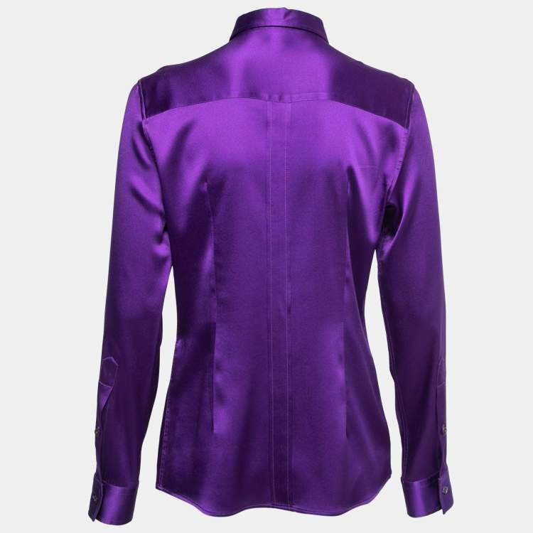 Pre Owned Dolce & Gabbana Purple Stretch Silk Satin Button Front Shirt M