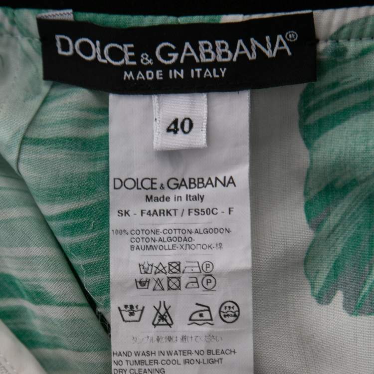Pre Owned Dolce & Gabbana Green Palm Print Cotton Ruffled Maxi Skirt S