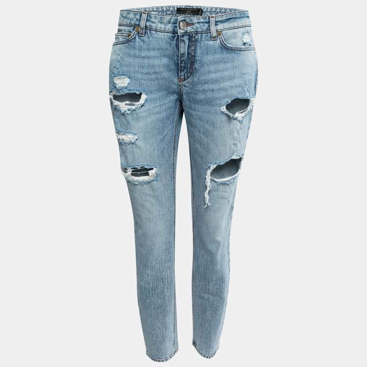 Pre Owned Dolce & Gabbana Blue Distressed Denim Pretty Fit Jeans M Waist 32" 
