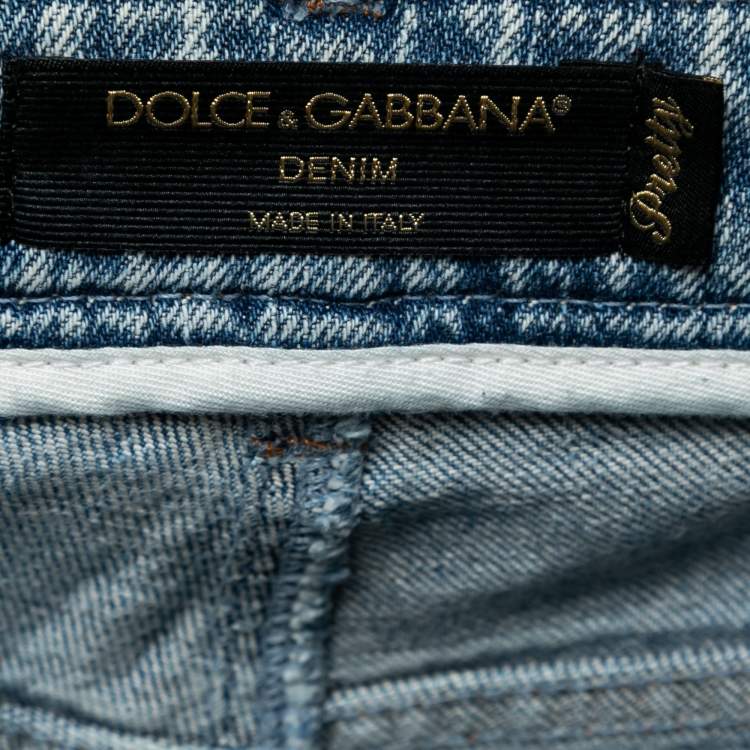 Pre Owned Dolce & Gabbana Blue Distressed Denim Pretty Fit Jeans M Waist 32" 