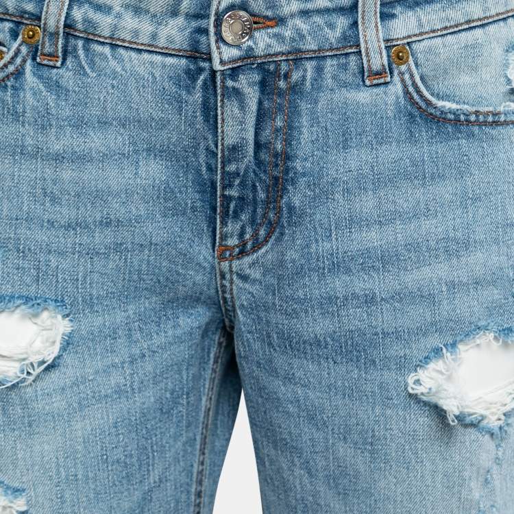 Pre Owned Dolce & Gabbana Blue Distressed Denim Pretty Fit Jeans M Waist 32" 