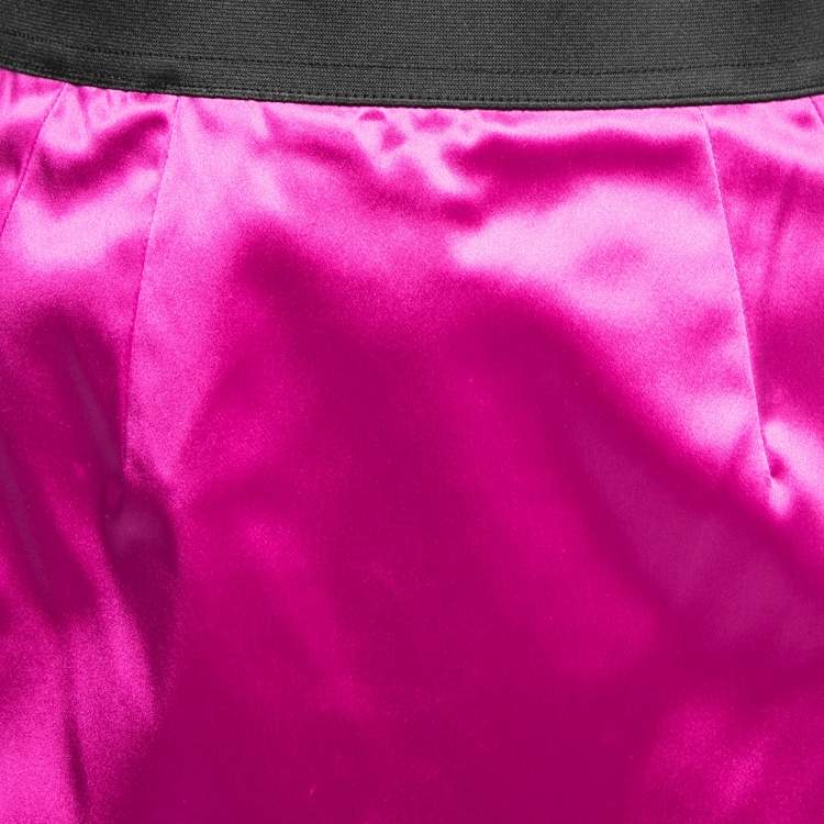 Pre Owned Dolce & Gabbana Magenta Pink Stretch Satin Lace Trim Mini Skirt S