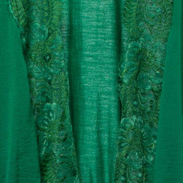 Pre Owned Dolce & Gabbana Green Wool & Lace Trimmed Sleeveless Wrap Top L