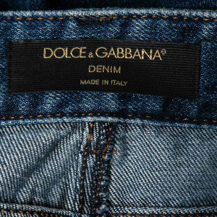 Pre Owned Dolce & Gabbana Inigo Denim Patchwork Frayed Crop Jeans M