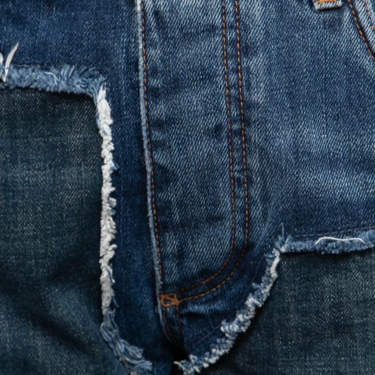 Pre Owned Dolce & Gabbana Inigo Denim Patchwork Frayed Crop Jeans M