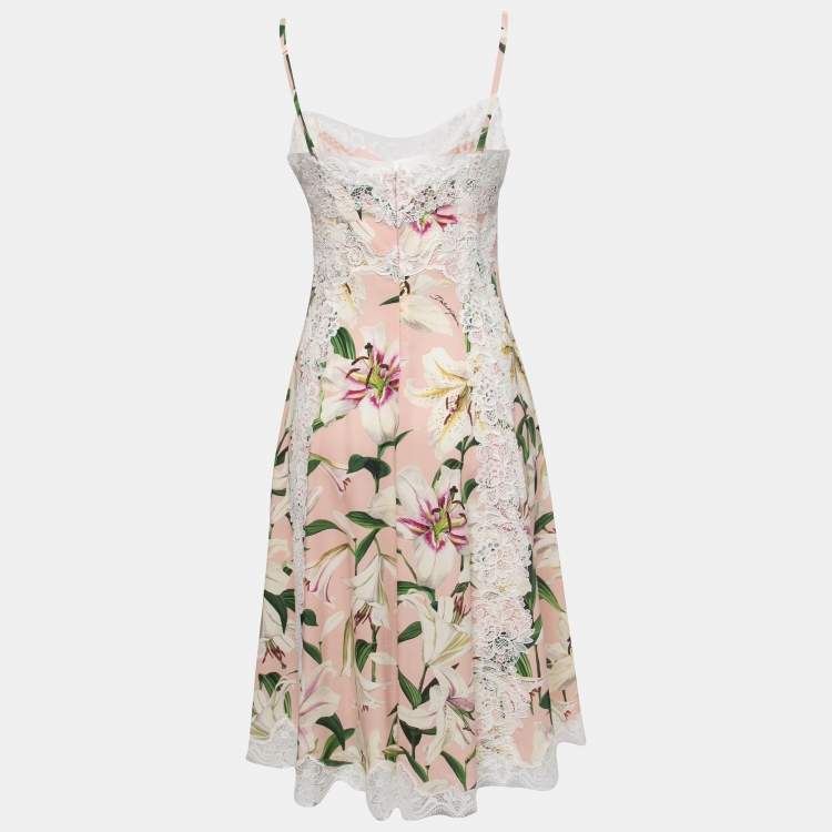 مملوكة مسبقًا Dolce & Gabbana Pink Floral Print Silk Slip Midi Dress S