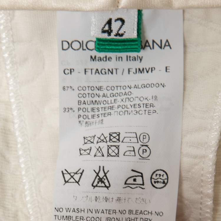 Pre Owned Dolce & Gabbana White Floral Jacquard Tapered Trousers M