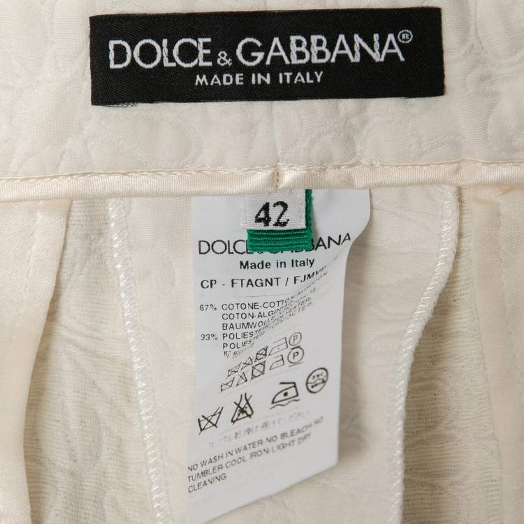 Pre Owned Dolce & Gabbana White Floral Jacquard Tapered Trousers M