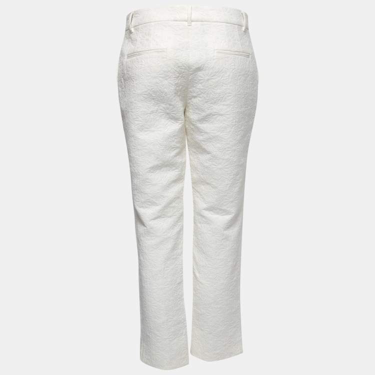Pre Owned Dolce & Gabbana White Floral Jacquard Tapered Trousers M