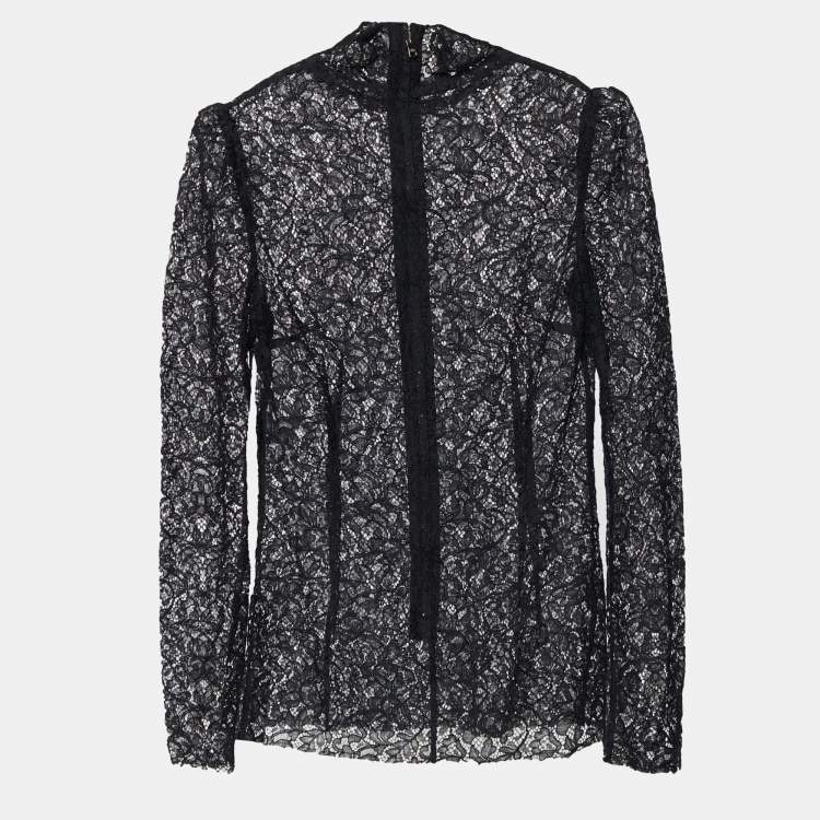 مملوكة مسبقًا Dolce & Gabbana Black Lace High Neck Sheer Top M