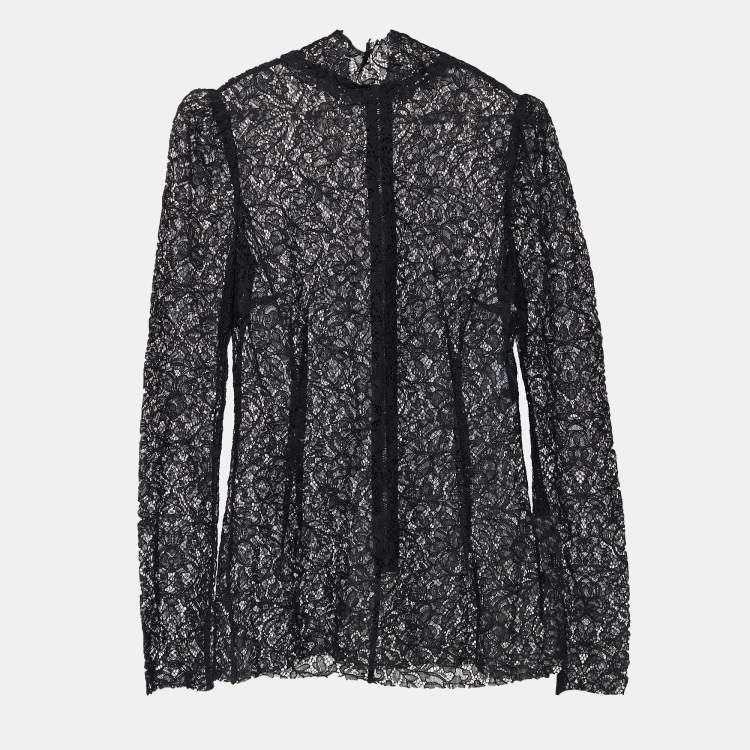 مملوكة مسبقًا Dolce & Gabbana Black Lace High Neck Sheer Top M