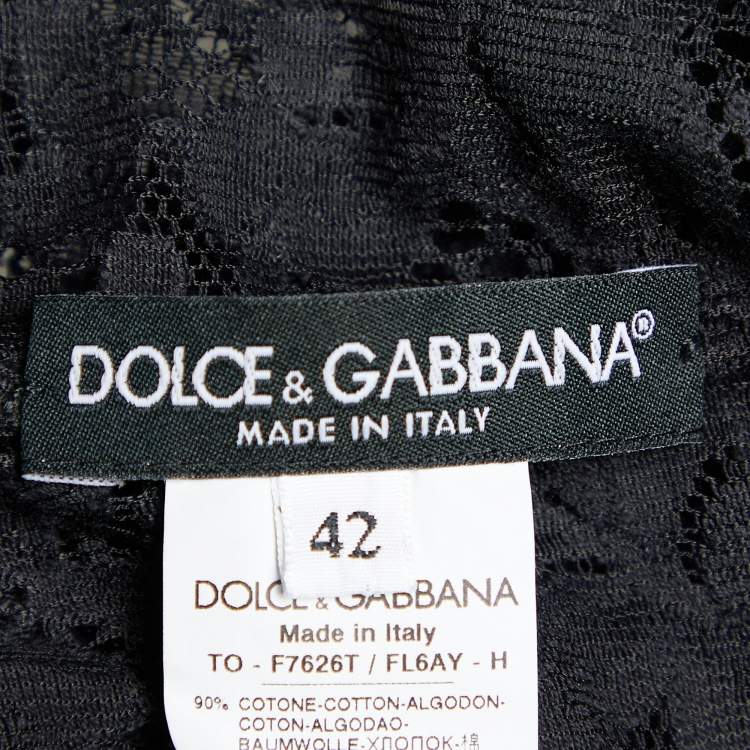 مملوكة مسبقًا Dolce & Gabbana Black Lace High Neck Sheer Top M