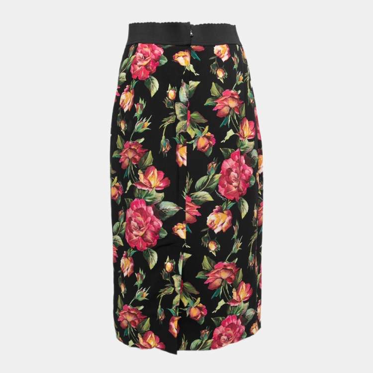 Pre Owned Dolce & Gabbana Black Floral Crepe Skirt M