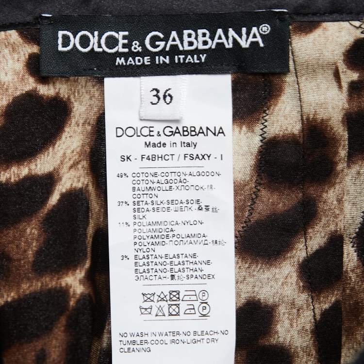 Pre Owned Dolce & Gabbana Brown Leopard Print Silk & Lace Pencil Skirt XS