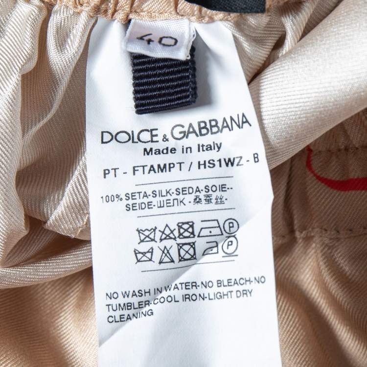 Pre Owned Dolce & Gabbana Beige Hen Printed Silk Pajama Trousers S