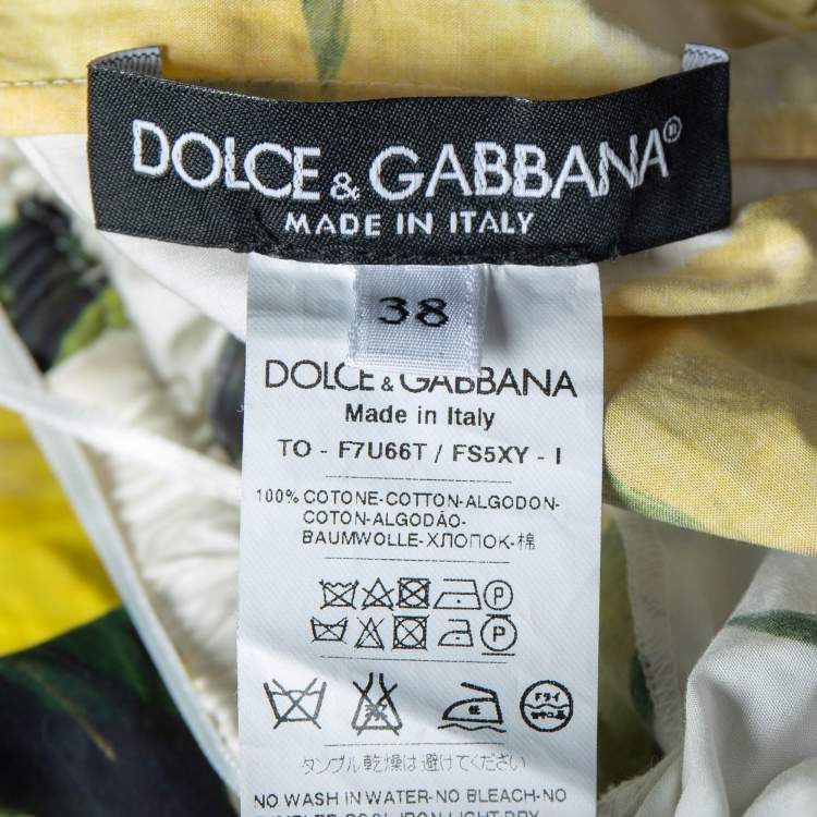 Pre Owned Dolce & Gabbana Yellow Lemon Printed Cotton Off Shoulder Crop Top S