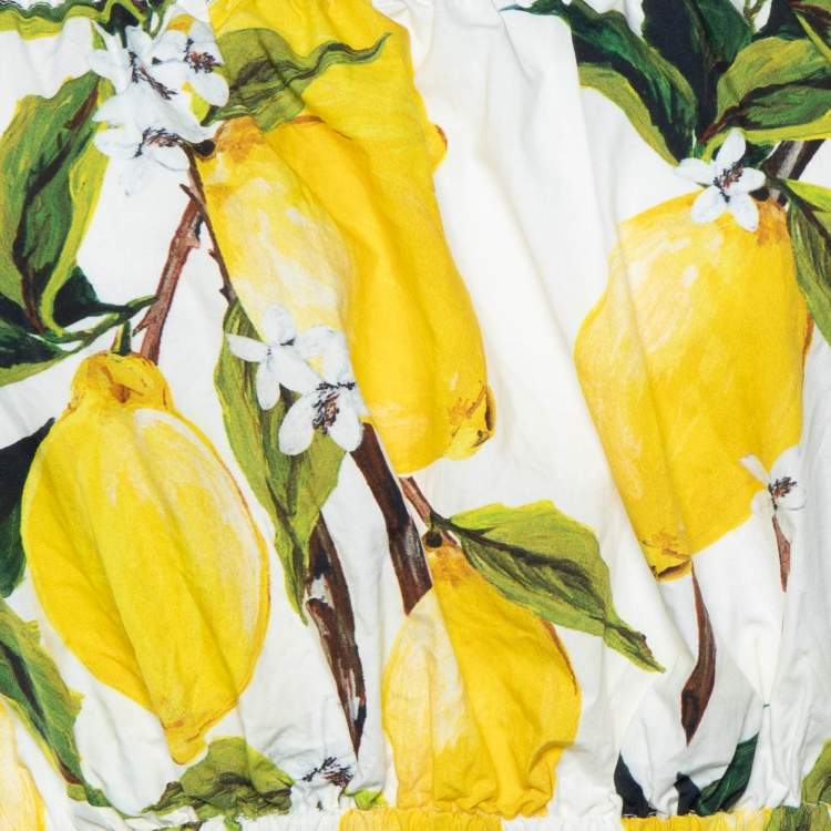 Pre Owned Dolce & Gabbana Yellow Lemon Printed Cotton Off Shoulder Crop Top S