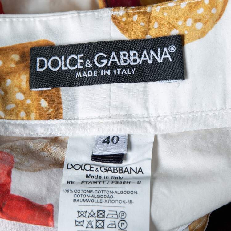 Pre Owned Dolce & Gabbana White Cookie & Rose Printed Cotton Short S