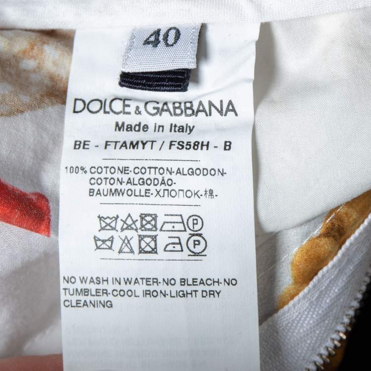 Pre Owned Dolce & Gabbana White Cookie & Rose Printed Cotton Short S
