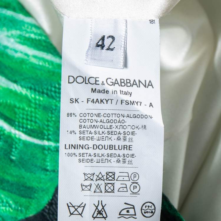 Pre Owned Dolce & Gabbana Green Banana Leaf Printed Cotton Jacquard Skirt M