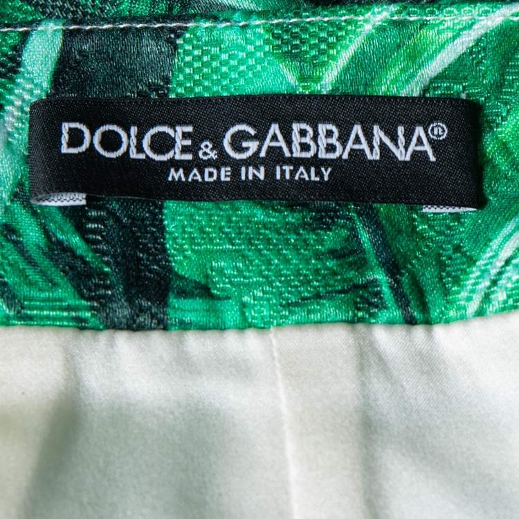 Pre Owned Dolce & Gabbana Green Banana Leaf Printed Cotton Jacquard Skirt M