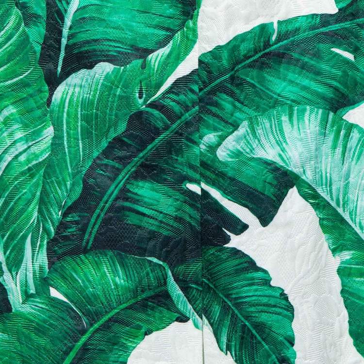 Pre Owned Dolce & Gabbana Green Banana Leaf Printed Cotton Jacquard Skirt M