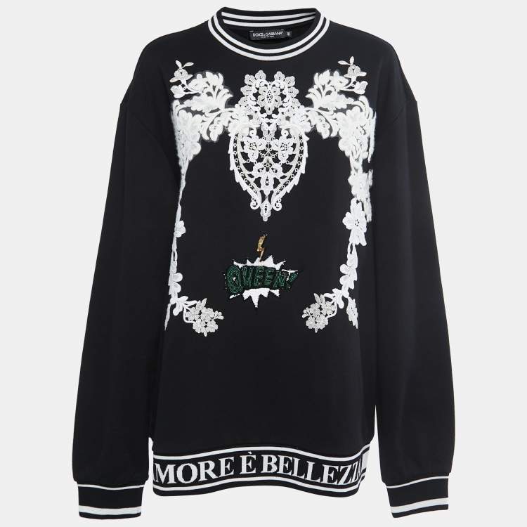 Pre Owned Dolce & Gabbana Black Floral Lace Appliquè Long Sleeve Jumper M