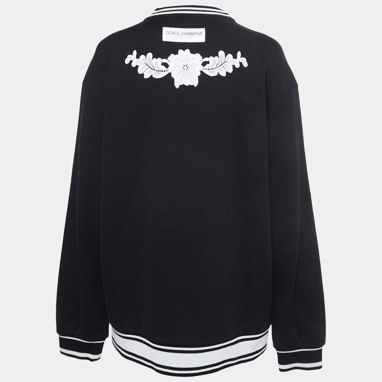 Pre Owned Dolce & Gabbana Black Floral Lace Appliquè Long Sleeve Jumper M