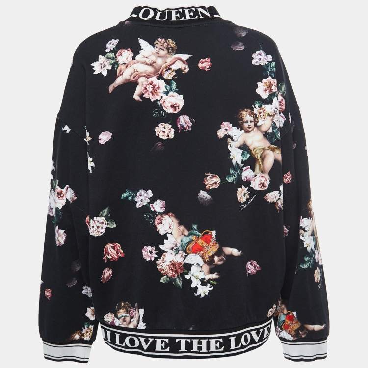 Pre Owned Dolce & Gabbana Black Jersey Floral And Angel Print Long Sleeve Sweatshirt M