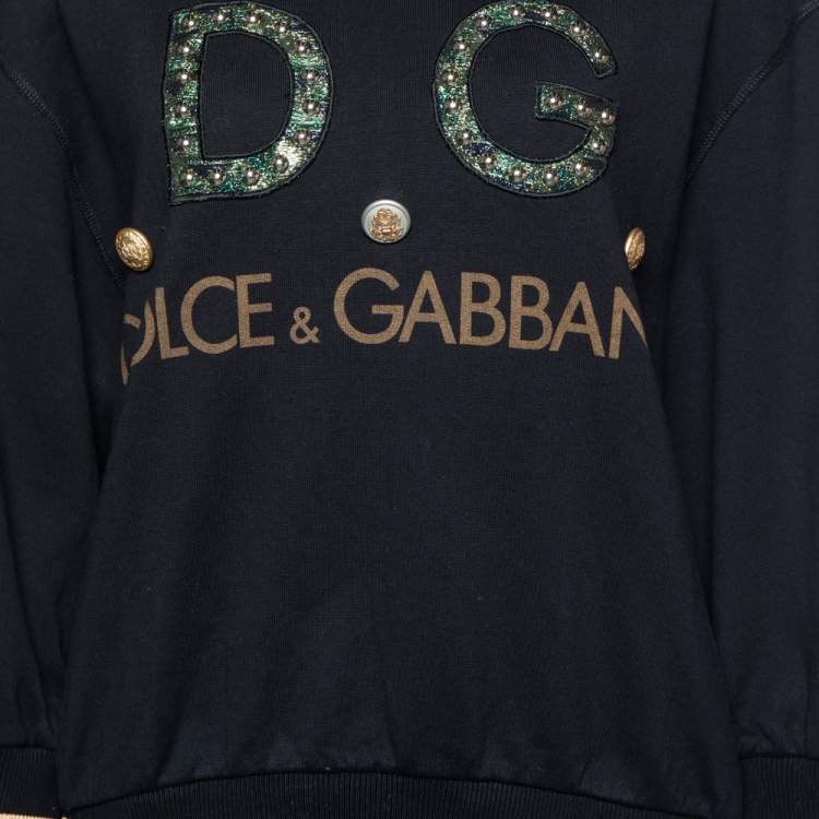 Pre Owned Dolce & Gabbana Black Terry Cotton Embellished Jumper S