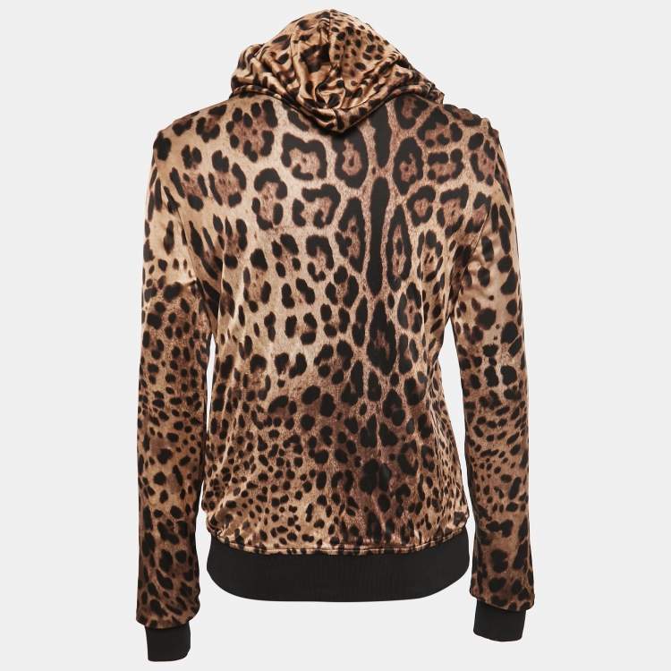 Pre Owned Dolce & Gabbana Brown Leopard Print Jersey Hoodie M