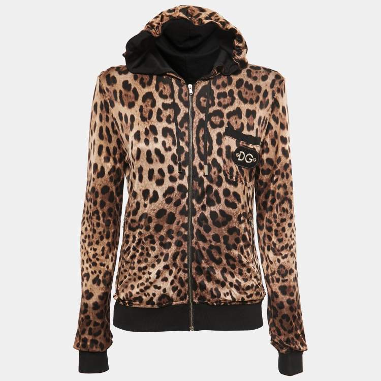 Pre Owned Dolce & Gabbana Brown Leopard Print Jersey Hoodie M
